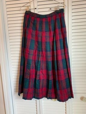 Pendleton Red Green Plaid Pleated Midi Wool Skirt Paisley Heritage Preppy School